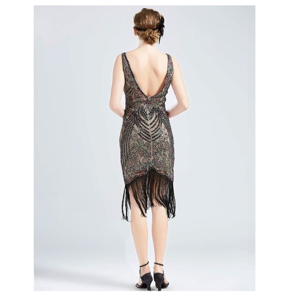 NWT rainbow sequin beaded deco flapper dress - Picture 3 of 8